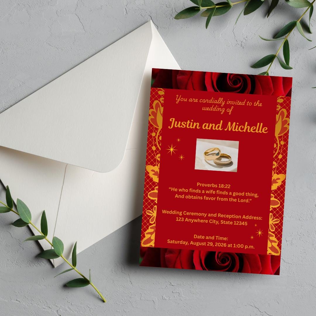 Red and Gold- Floral and Elegant Wedding Bundle (Digital Download)