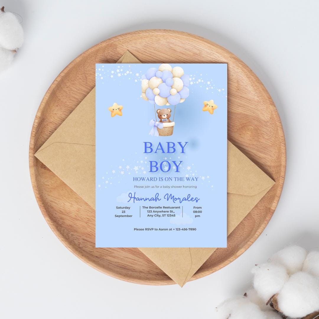 Blue Teddy Bear Baby Shower Invitation Bundle- Invitation and 2 Game Activities (Digital Download) Digital and Editable