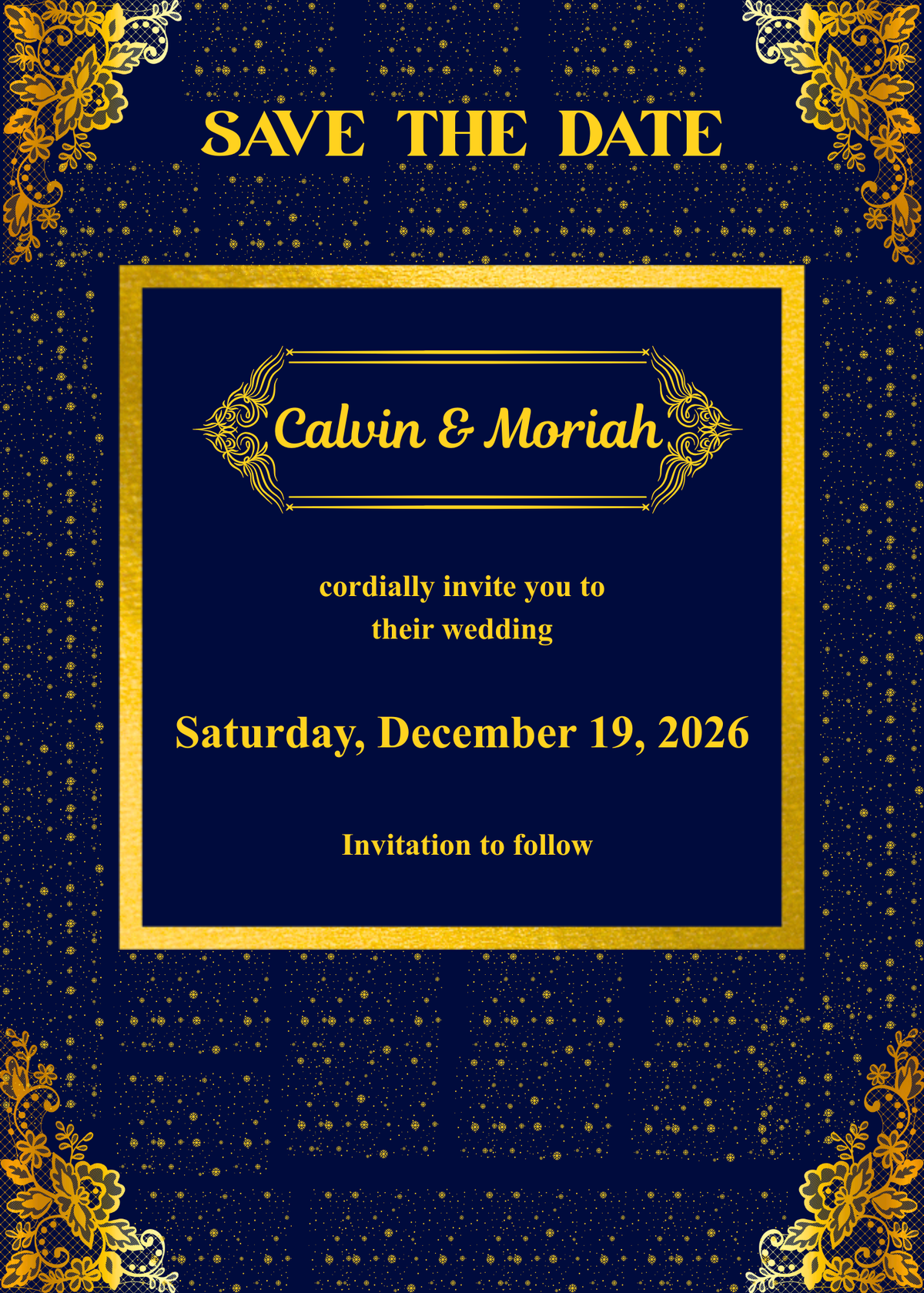 Customizable Sparkly Blue and Gold Christmas Season Wedding Bundle (Digital Download)- Printable and Editable Canva Templates