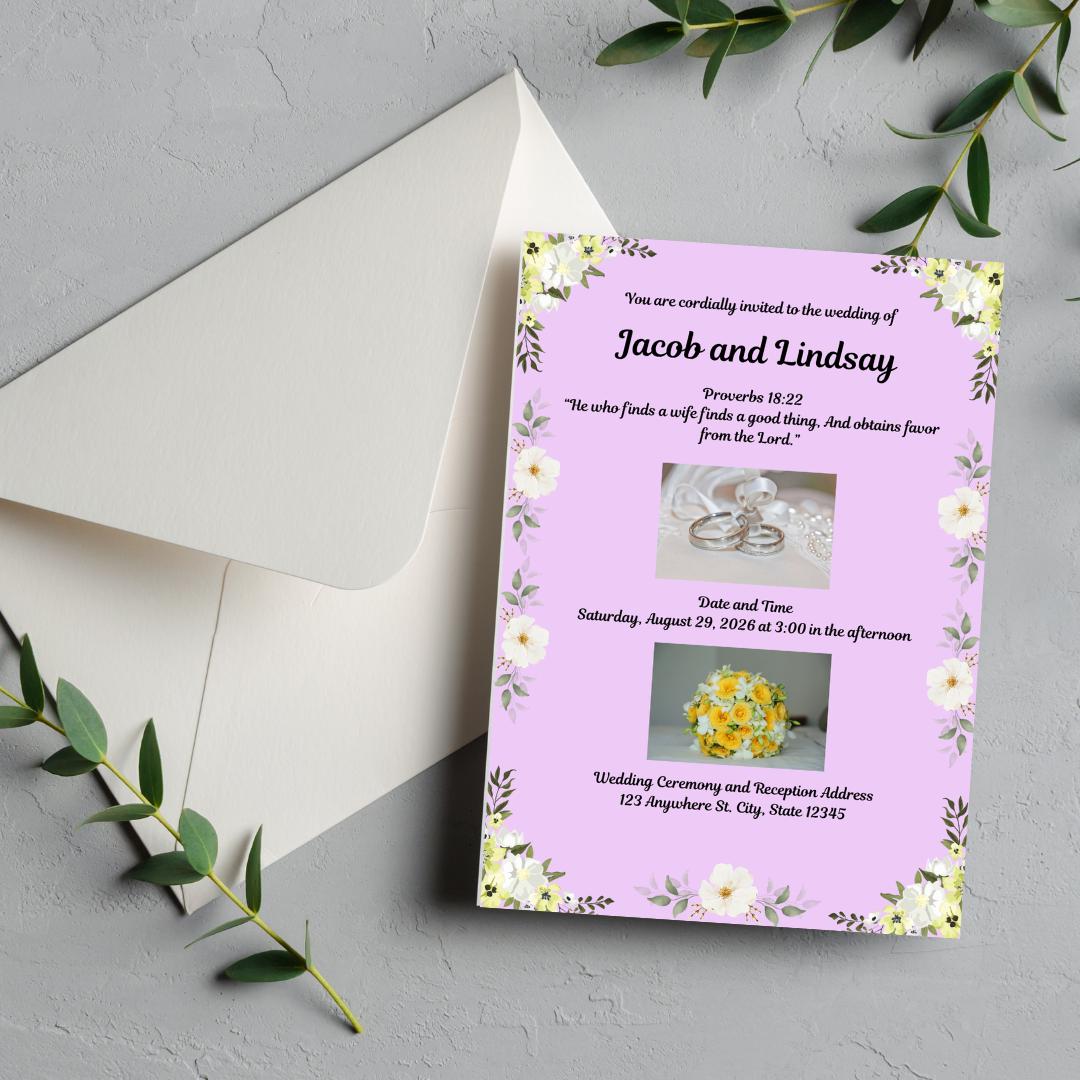 Wedding Invitation- Purple Lilac Floral, Editable Spring Summer Design (Digital Download)