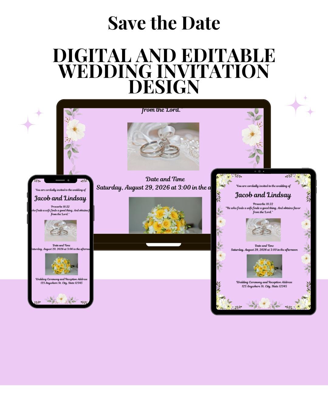 Wedding Invitation- Purple Lilac Floral, Editable Spring Summer Design (Digital Download)
