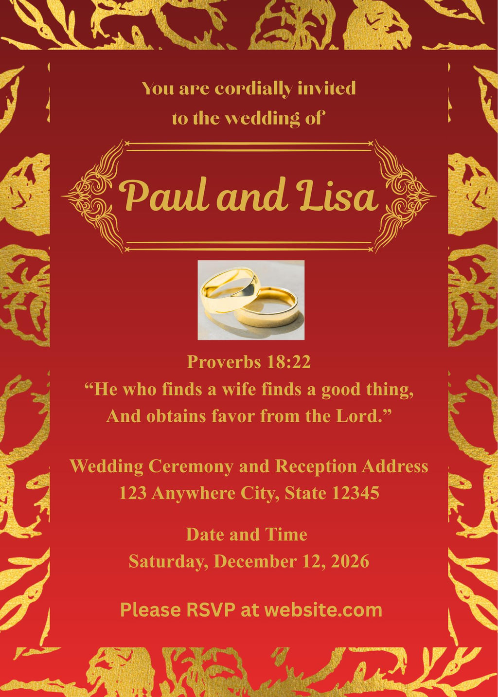 Red and Gold Wedding Bundle- Modern Floral Gold Foil-Editable (Digital Download)