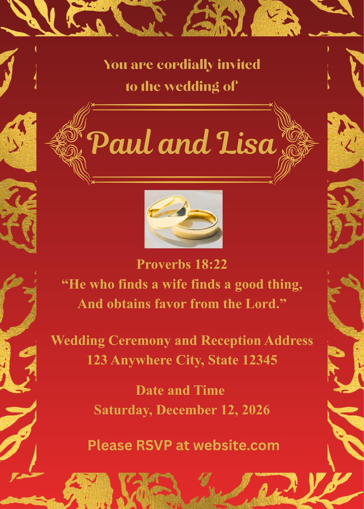 Red and Gold Wedding Bundle- Modern Floral Gold Foil-Editable (Digital Download)