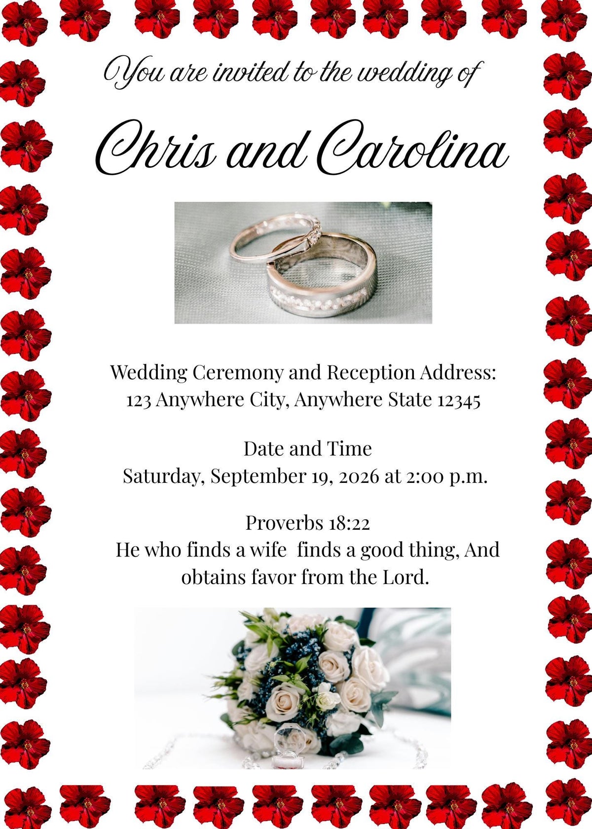 Red and White Invitation for Wedding- Invitation Design (Digital Download) Digital and Editable
