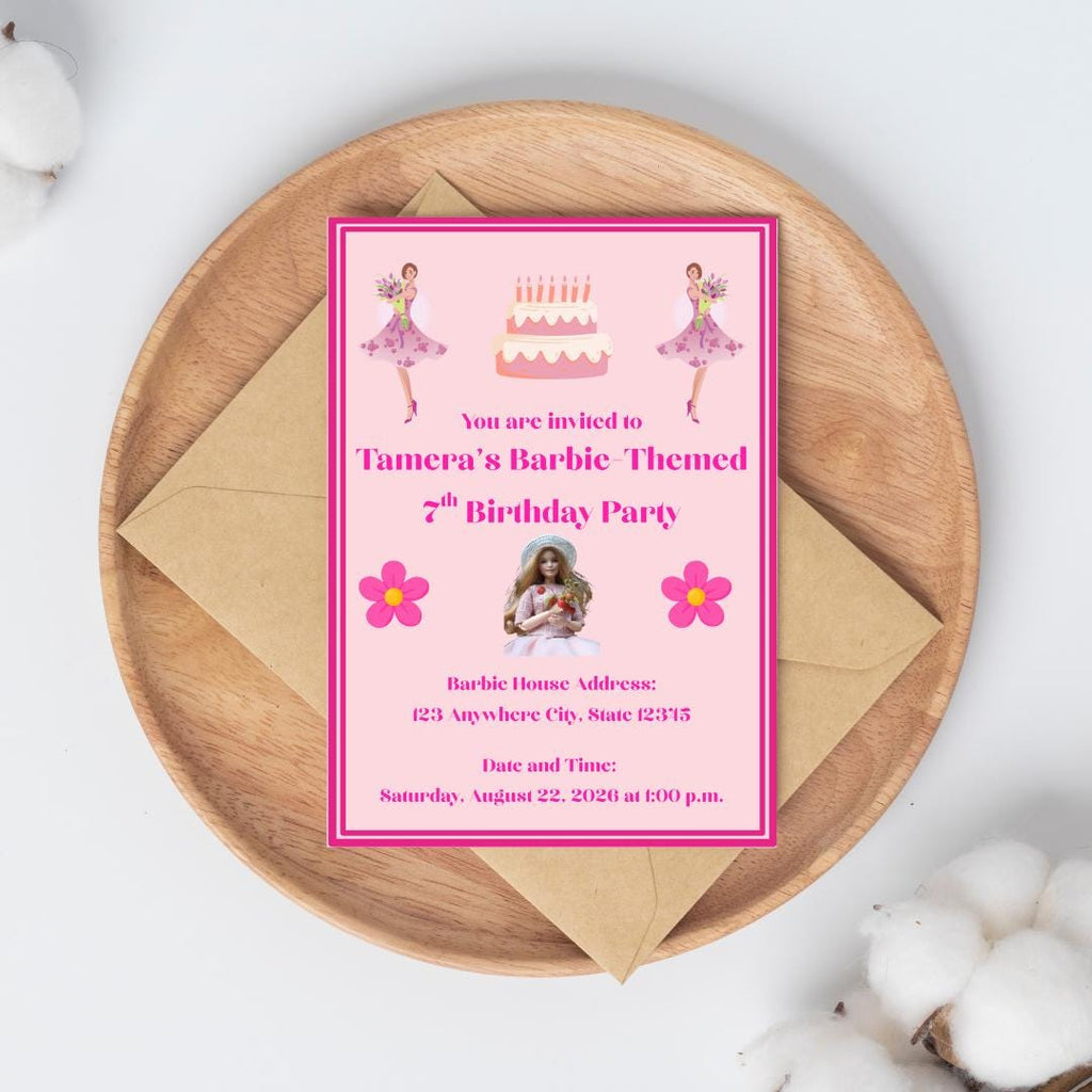 Pink Barbie Doll Theme Birthday Girl Party Invitation Design (Digital Download)