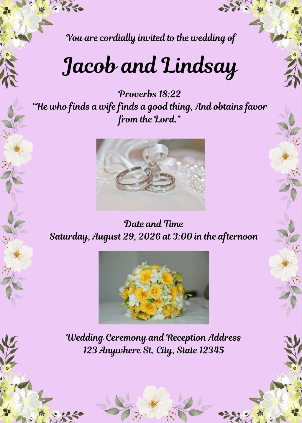Wedding Invitation- Purple Lilac Floral, Editable Spring Summer Design (Digital Download)