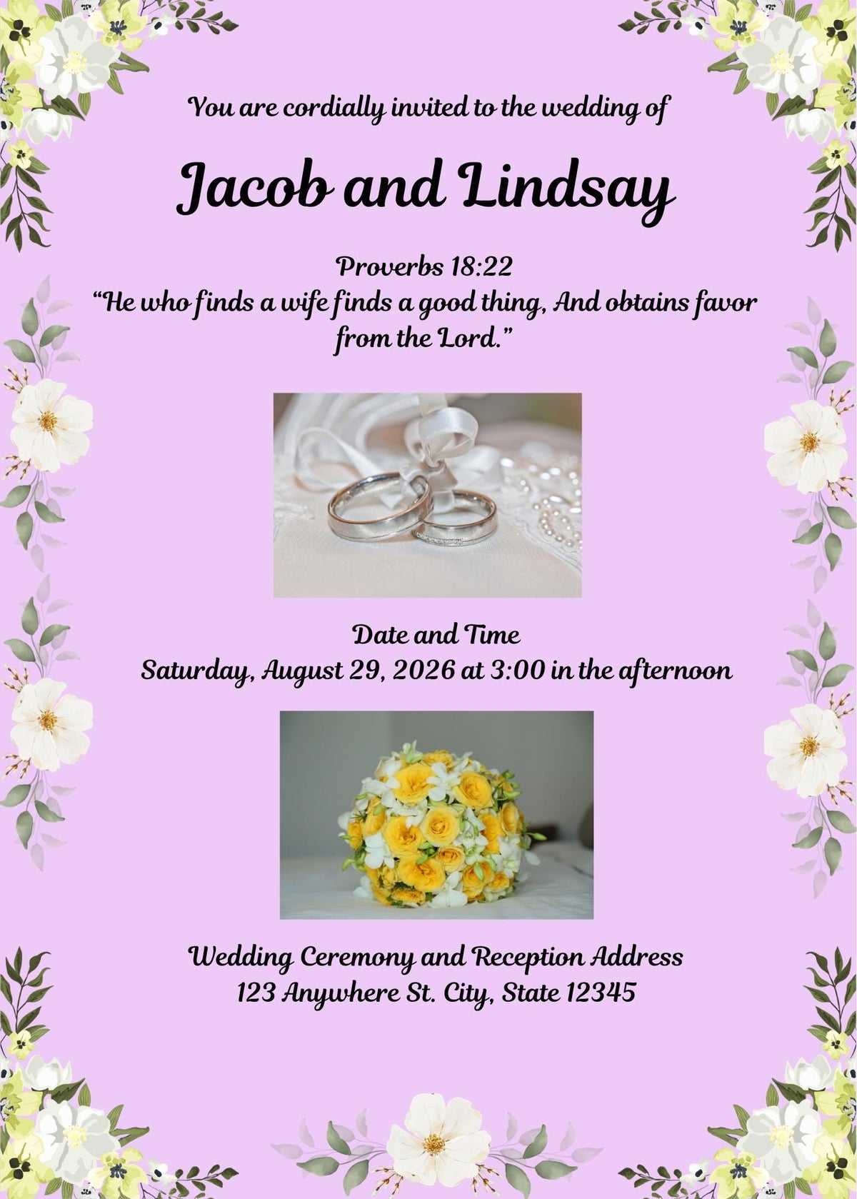 Wedding Invitation- Purple Lilac Floral, Editable Spring Summer Design (Digital Download)
