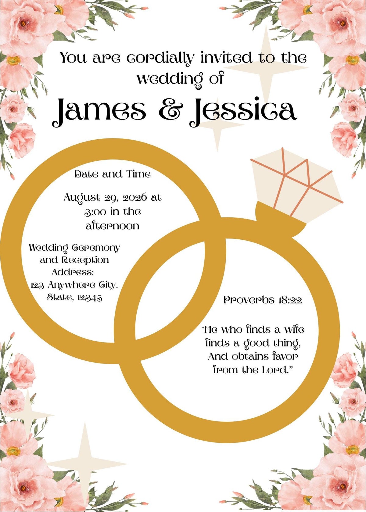 Pink Floral Wedding Invitation Design for Summer and Spring (Digital Download)- Digital and Customizable