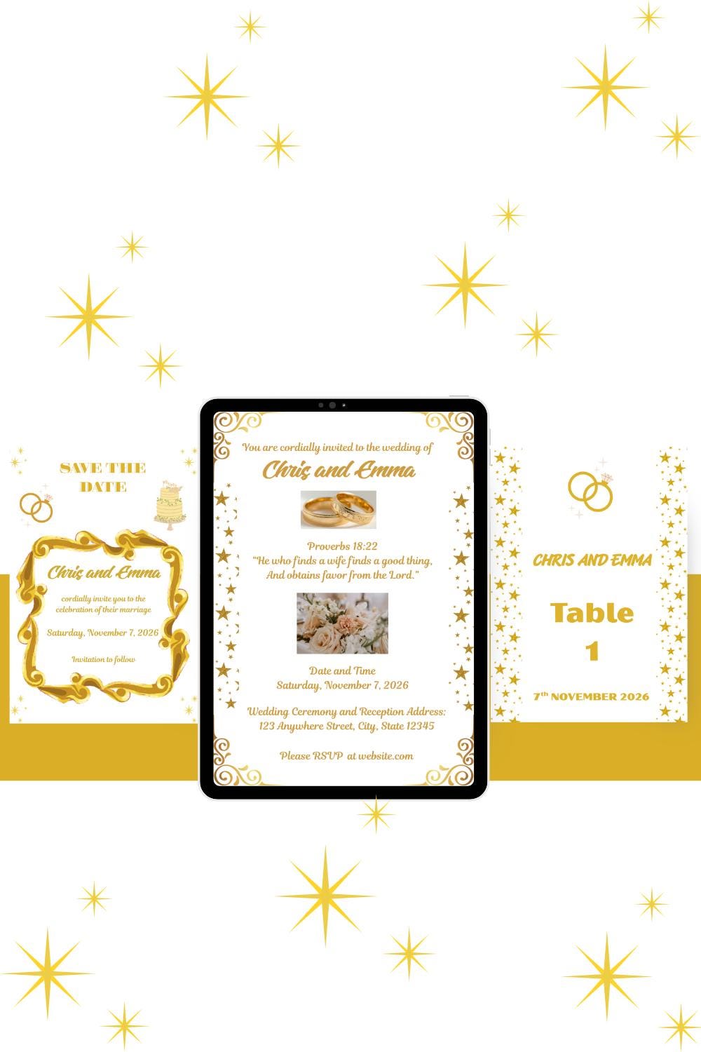 Gold and White Wedding Digital Bundle Design (Digital Download) Digital and Editable