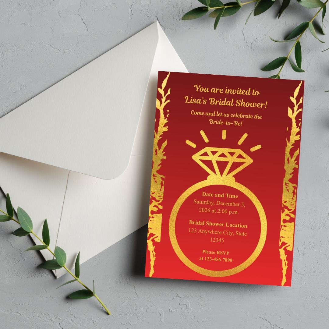 Red and Gold Wedding Bundle- Modern Floral Gold Foil-Editable (Digital Download)