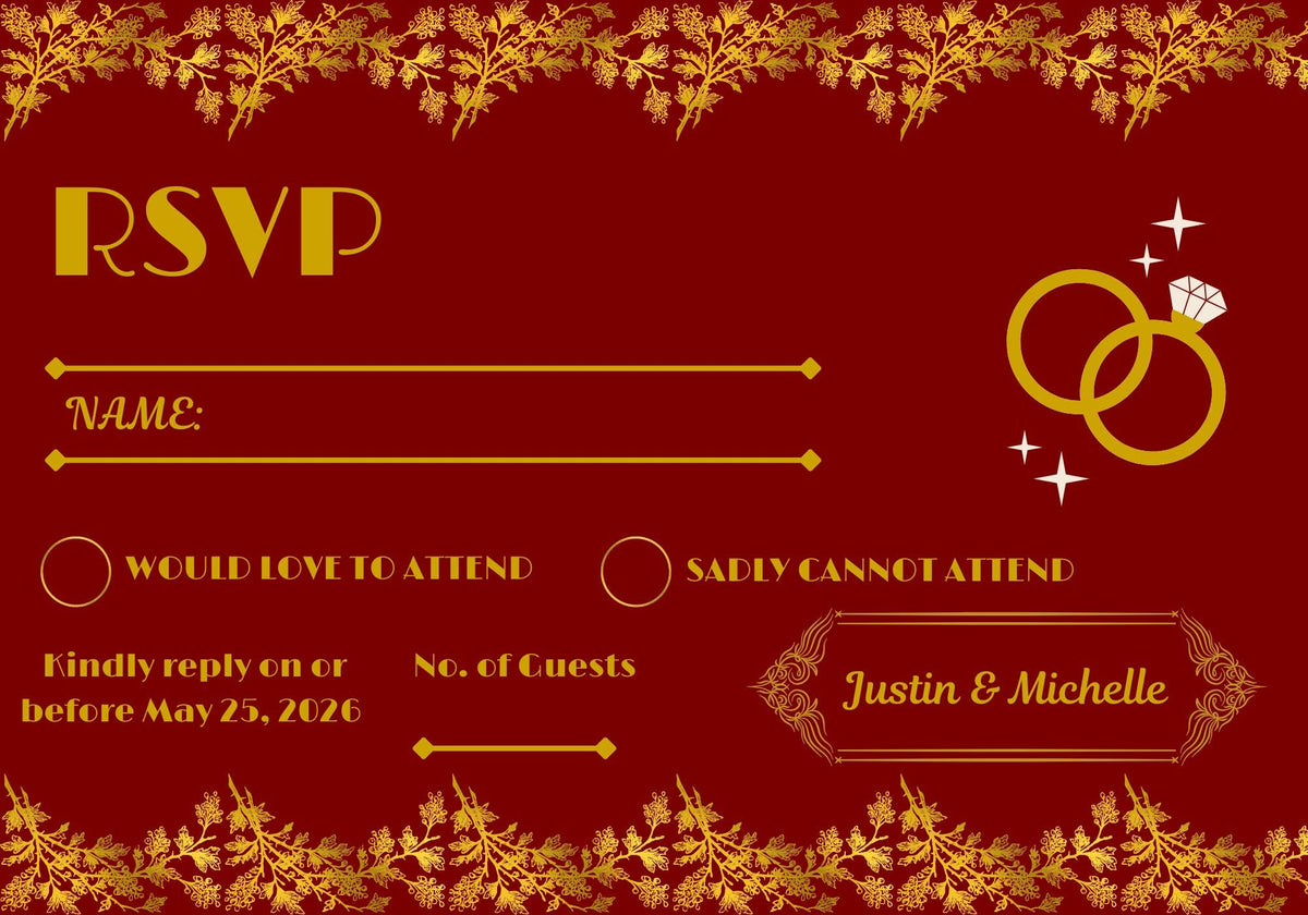 Red and Gold- Floral and Elegant Wedding Bundle (Digital Download)