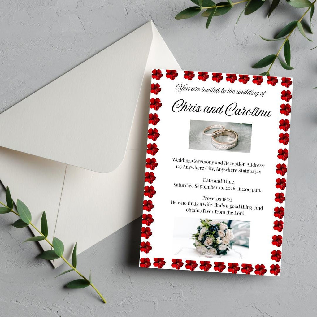 Red and White Invitation for Wedding- Invitation Design (Digital Download) Digital and Editable