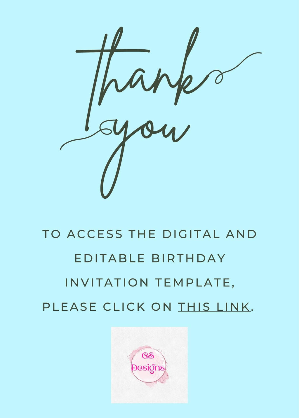 Blue Birthday Digital Invitation Template Design (Digital Download) Digital and Editable