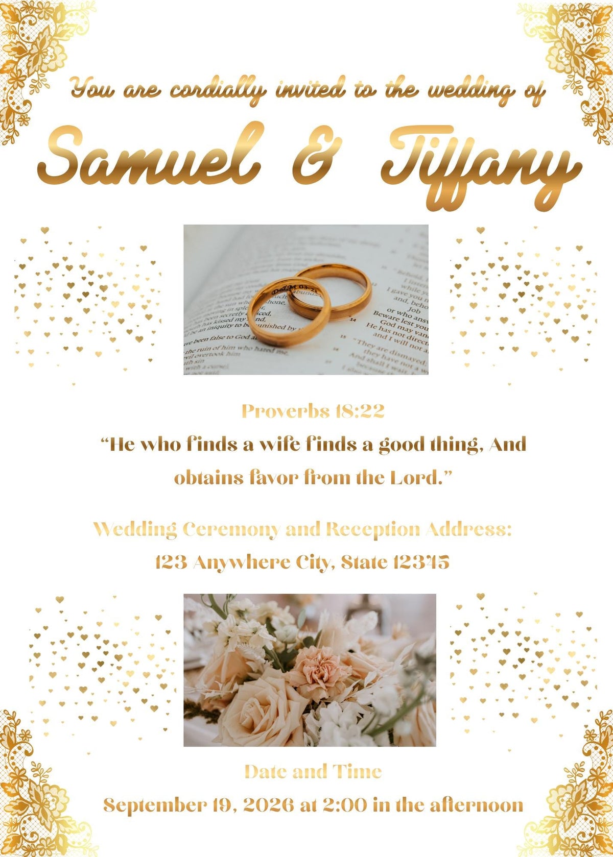 Gold and White Invitation Design for Wedding- Elegant and Modern (Digital Download) Digital and Editable