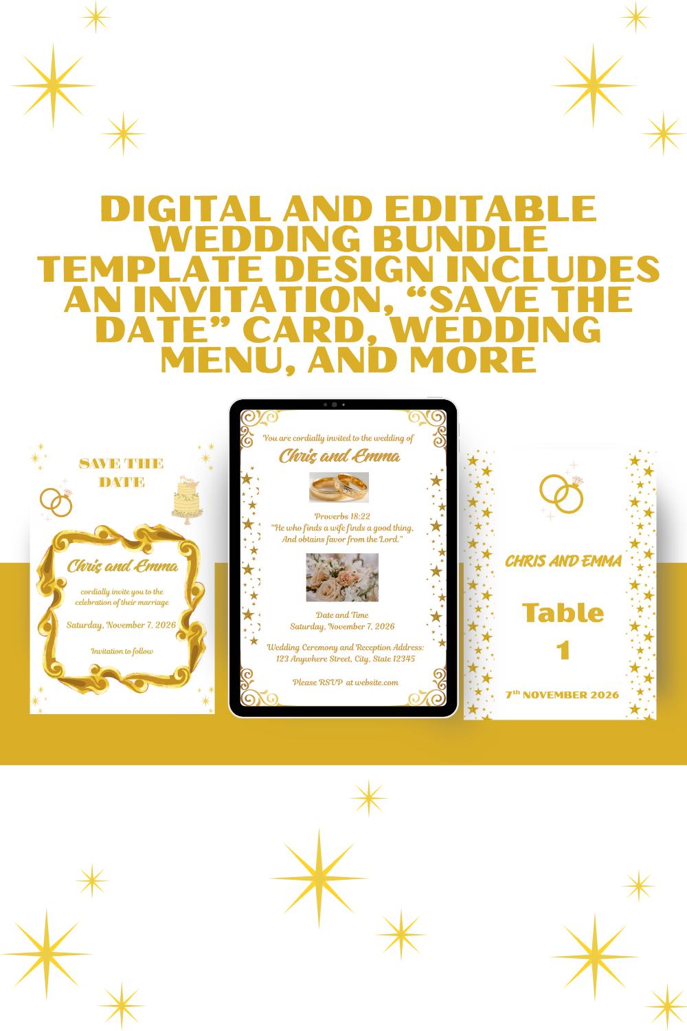 Gold and White Wedding Digital Bundle Design (Digital Download) Digital and Editable