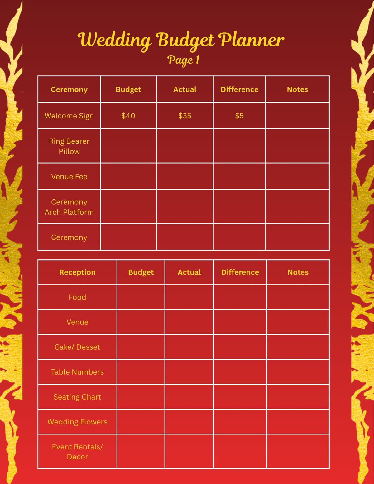 Red and Gold Wedding Bundle- Modern Floral Gold Foil-Editable (Digital Download)