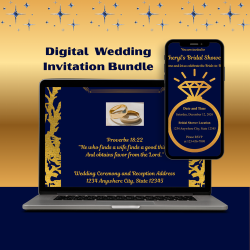Blue and Gold Wedding Bundle- Elegant and Modern- Perfect for Christmas Season Weddings