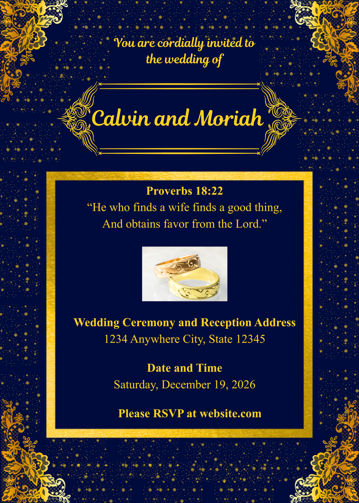 Customizable Sparkly Blue and Gold Christmas Season Wedding Bundle (Digital Download)- Printable and Editable Canva Templates