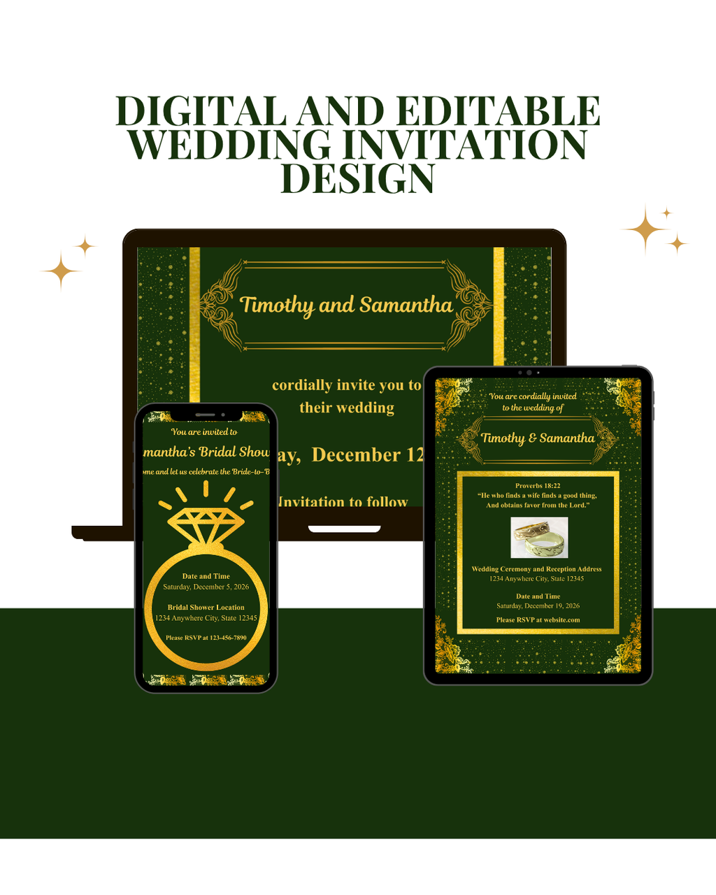 Green and Gold Wedding Bundle- Elegant and Modern (Digital Downloads) Perfect for Christmas Season Weddings