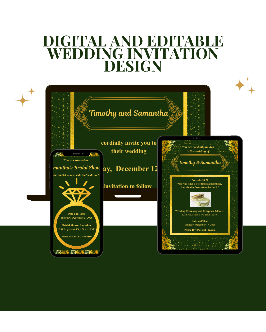 Green and Gold Wedding Bundle- Elegant and Modern (Digital Downloads) Perfect for Christmas Season Weddings
