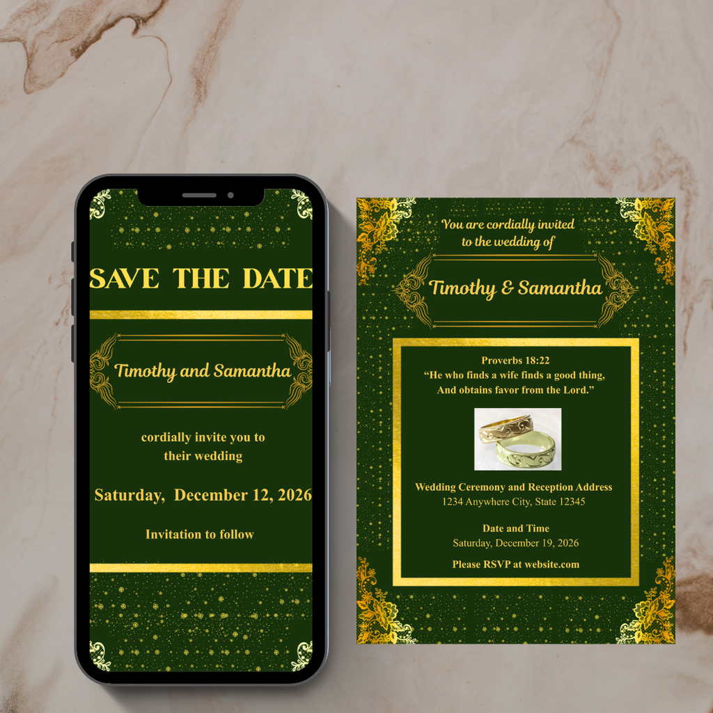 Green and Gold Wedding Bundle- Elegant and Modern (Digital Downloads) Perfect for Christmas Season Weddings