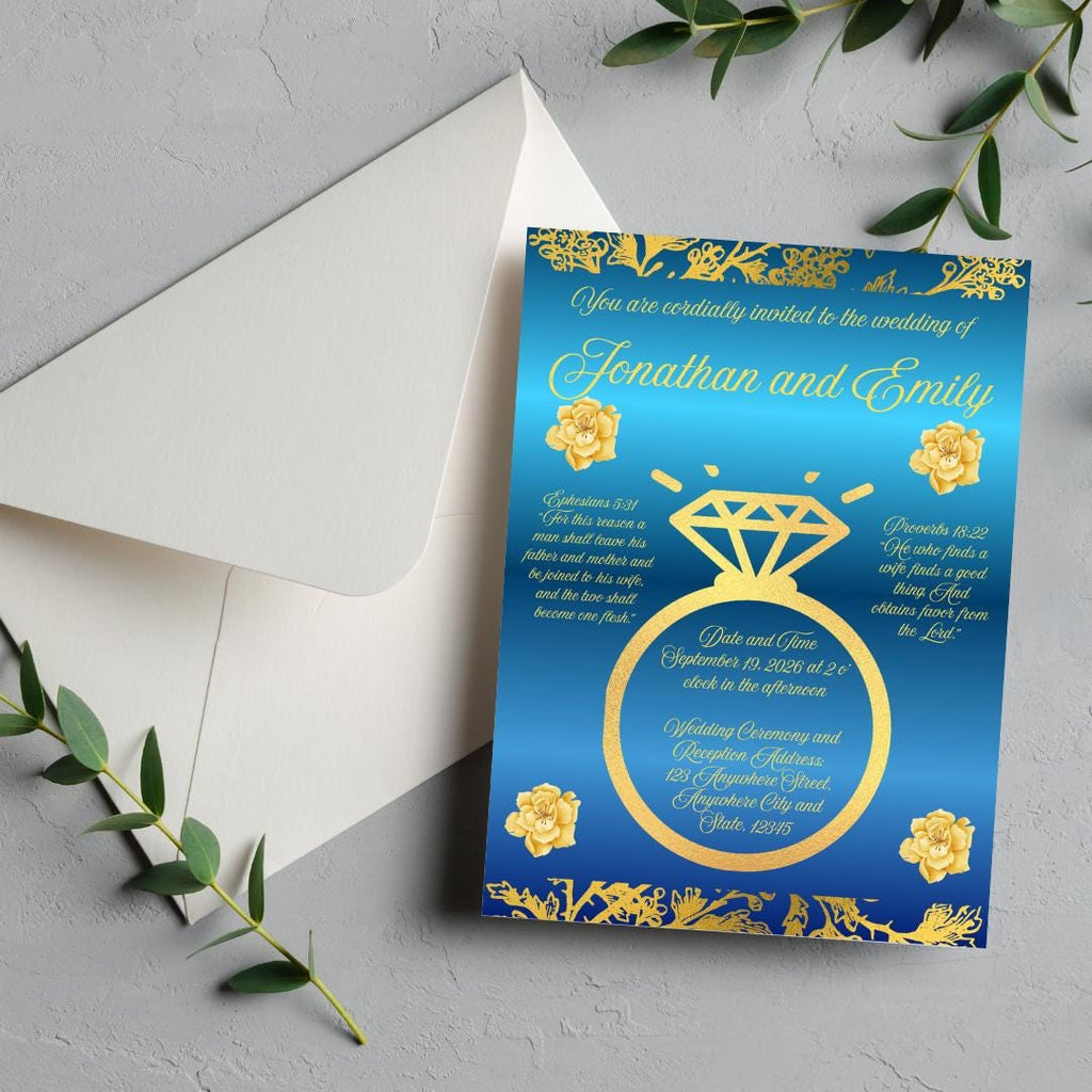 Blue and Gold Wedding Invitation Design (Digital Download)