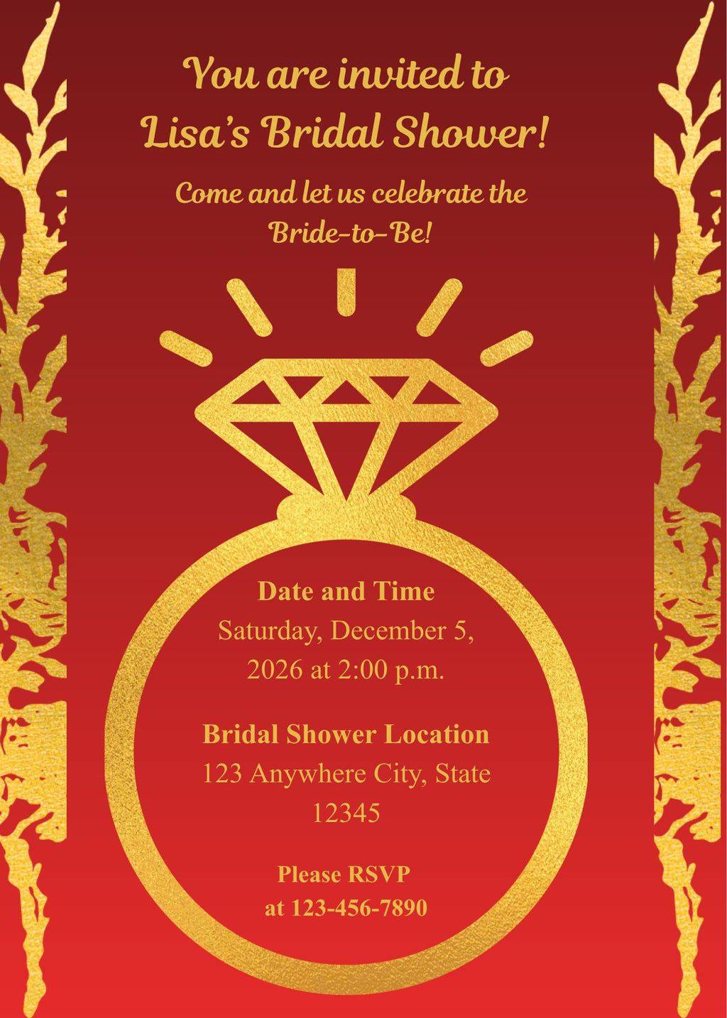 Red and Gold Wedding Bundle- Modern Floral Gold Foil-Editable (Digital Download)