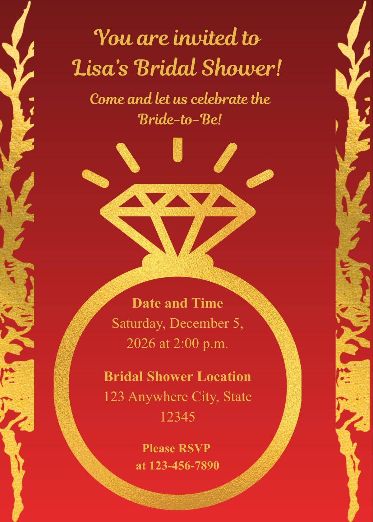 Red and Gold Wedding Bundle- Modern Floral Gold Foil-Editable (Digital Download)