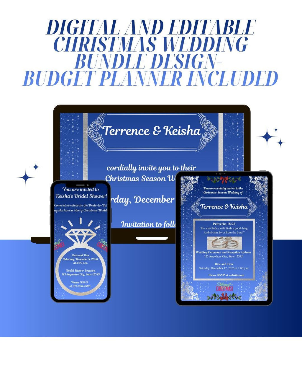 Blue, White and Silver Christmas Wedding Bundle – Holiday Season (Digital Download)