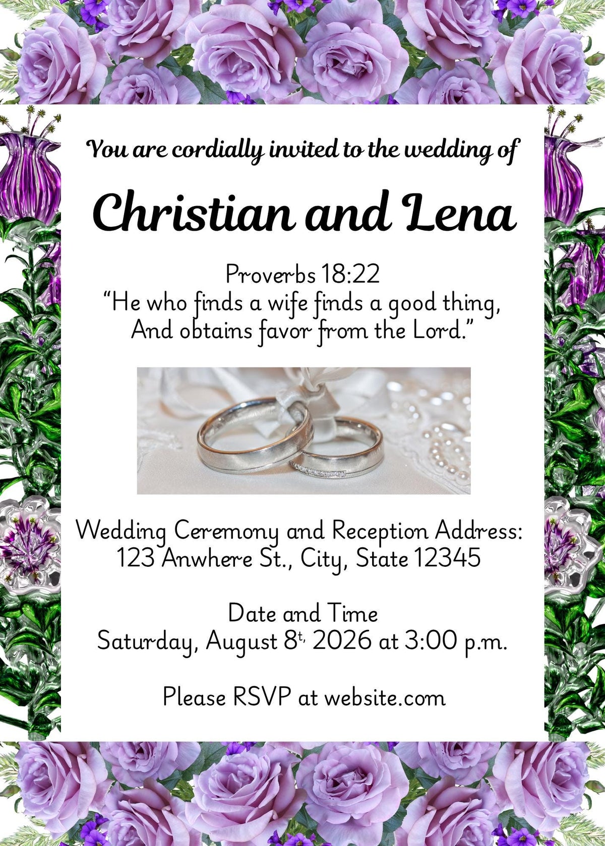 Purple and Green Floral and Modern Wedding Bundle Design