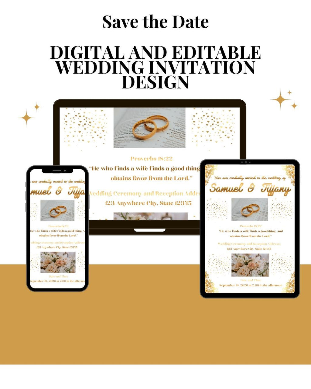 Gold and White Invitation Design for Wedding- Elegant and Modern (Digital Download) Digital and Editable