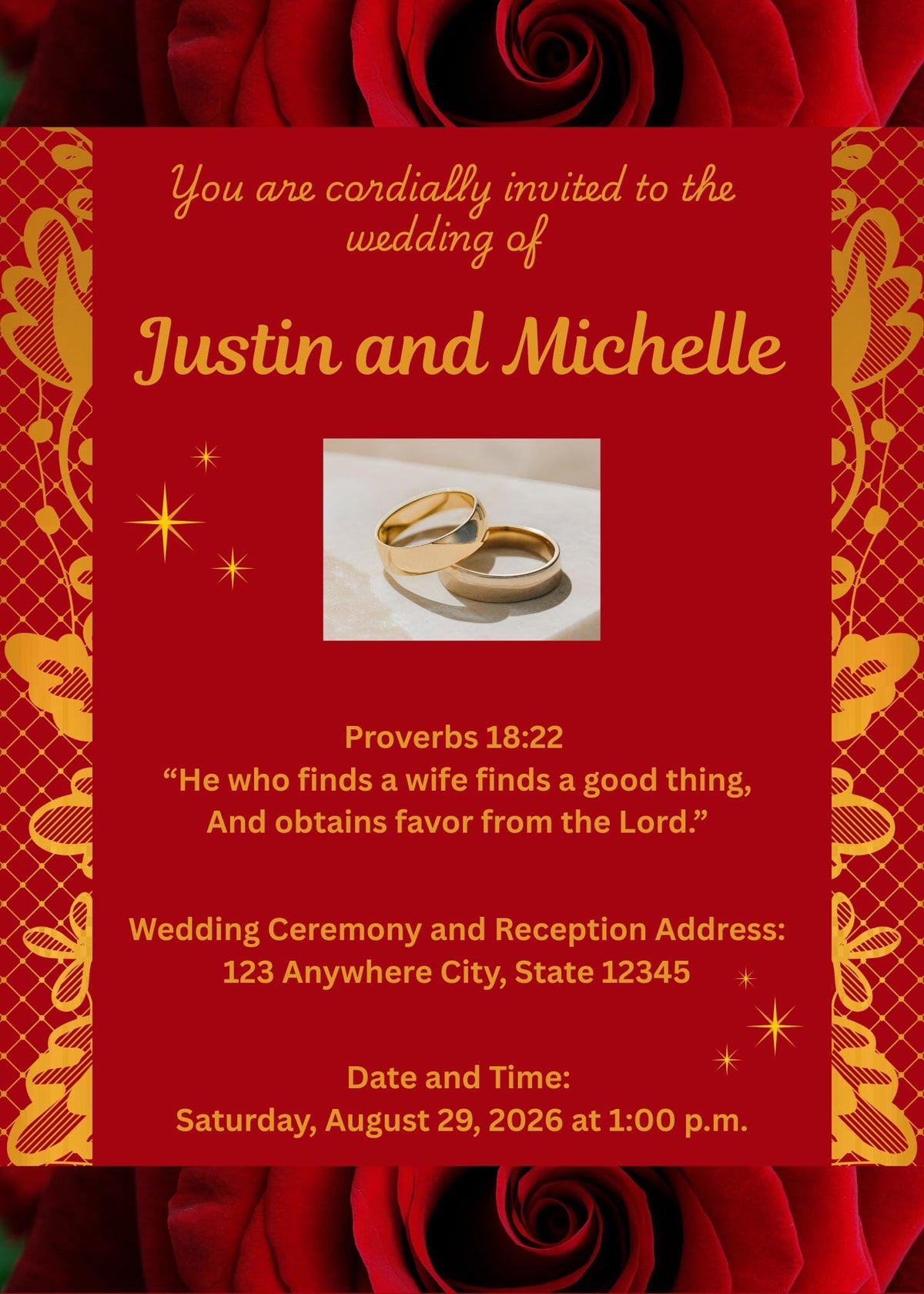 Red and Gold- Floral and Elegant Wedding Bundle (Digital Download)