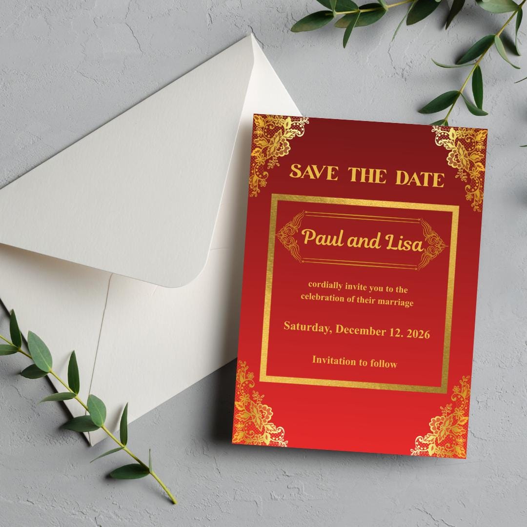 Red and Gold Wedding Bundle- Modern Floral Gold Foil-Editable (Digital Download)