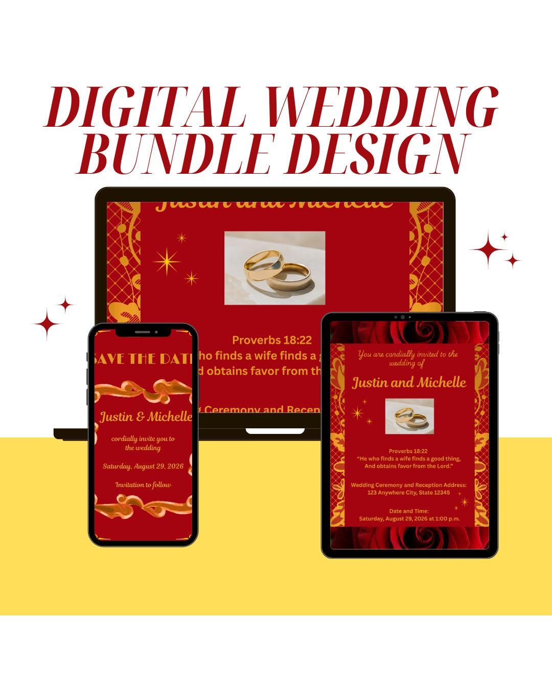 Red and Gold- Floral and Elegant Wedding Bundle (Digital Download)