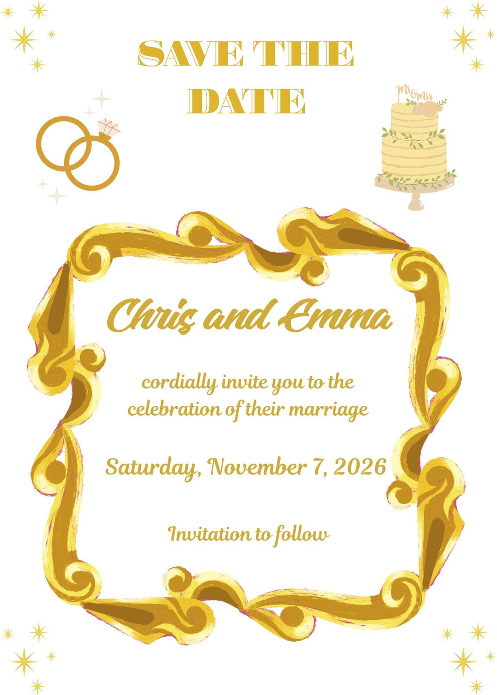 Gold and White Wedding Digital Bundle Design (Digital Download) Digital and Editable