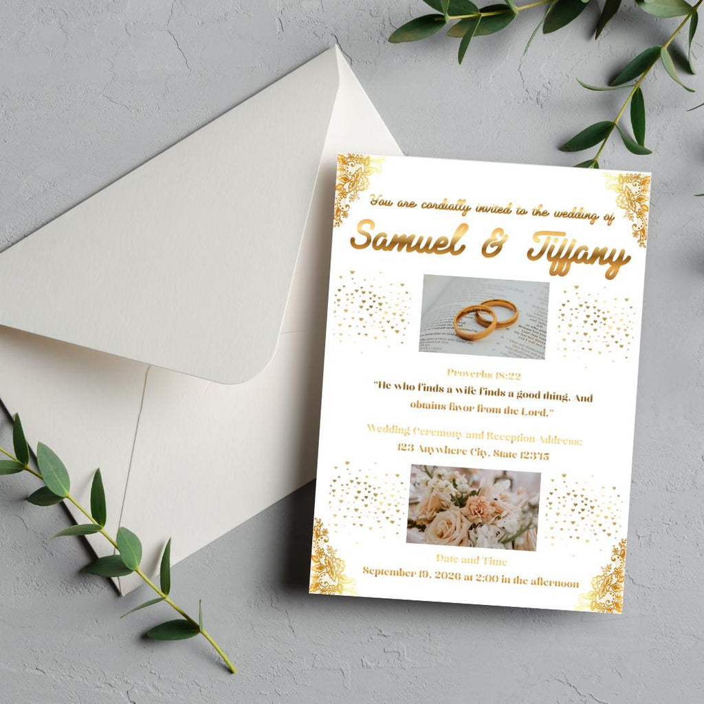 Gold and White Invitation Design for Wedding- Elegant and Modern (Digital Download) Digital and Editable