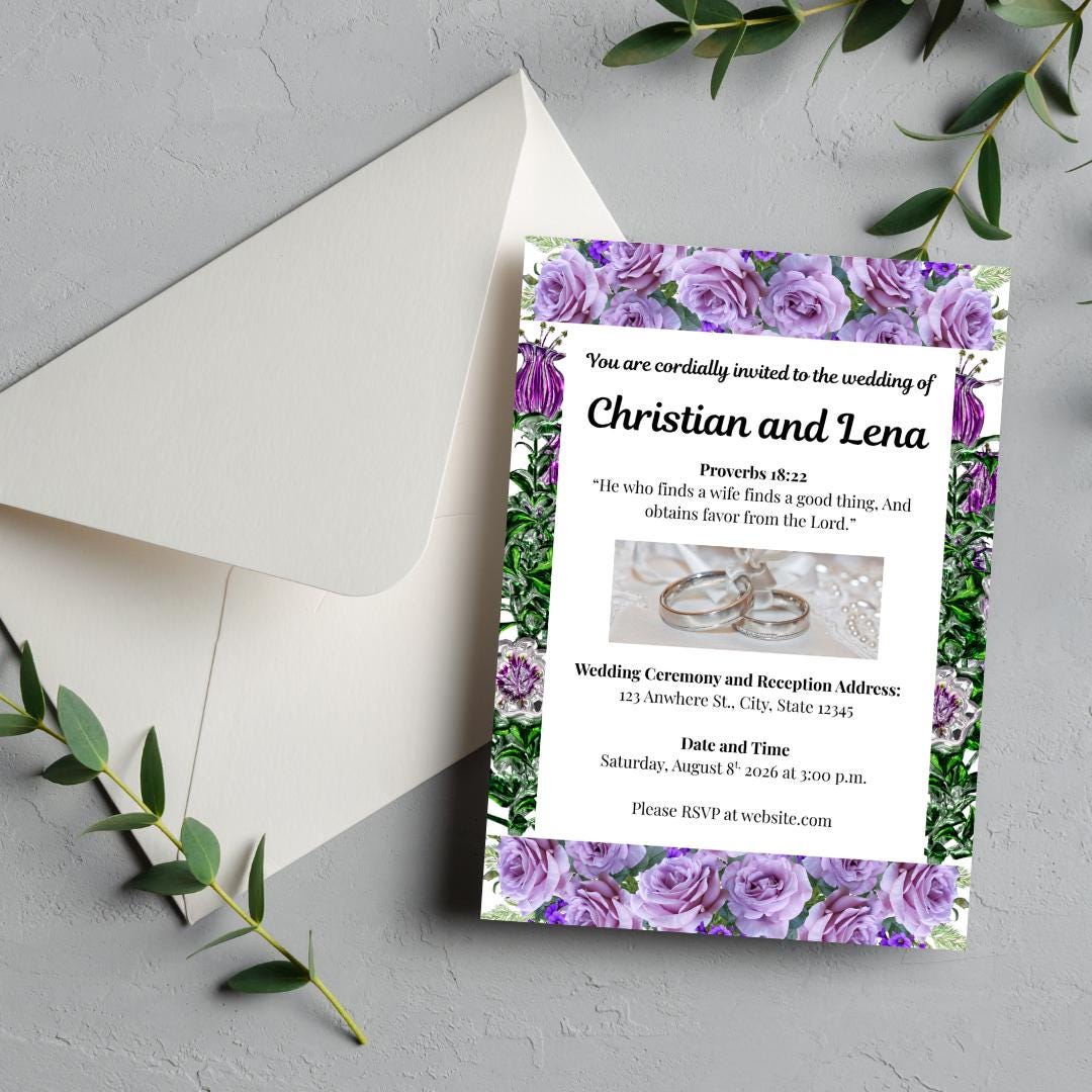 Purple and Green Floral and Modern Wedding Bundle Design