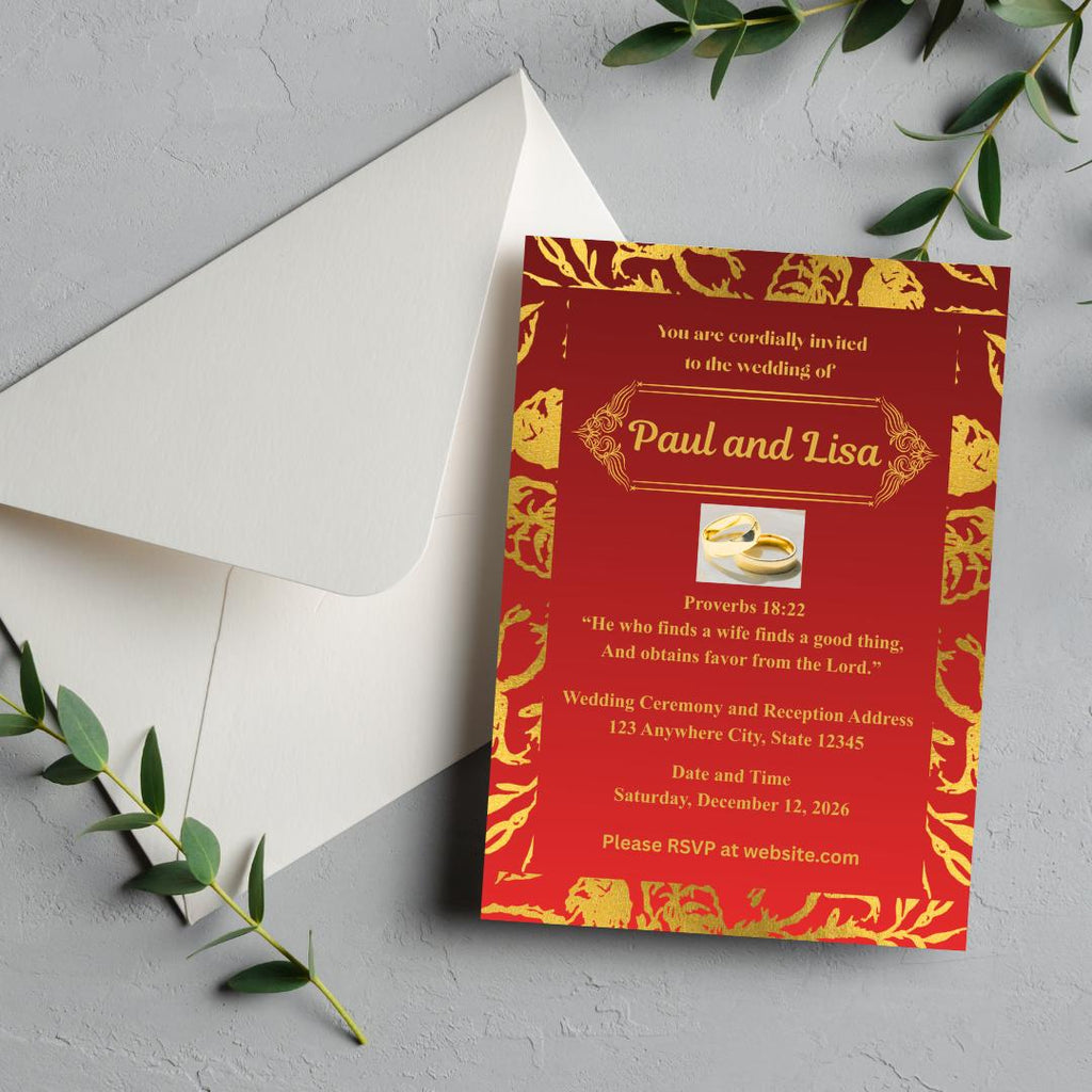 Red and Gold Wedding Bundle- Modern Floral Gold Foil-Editable (Digital Download)