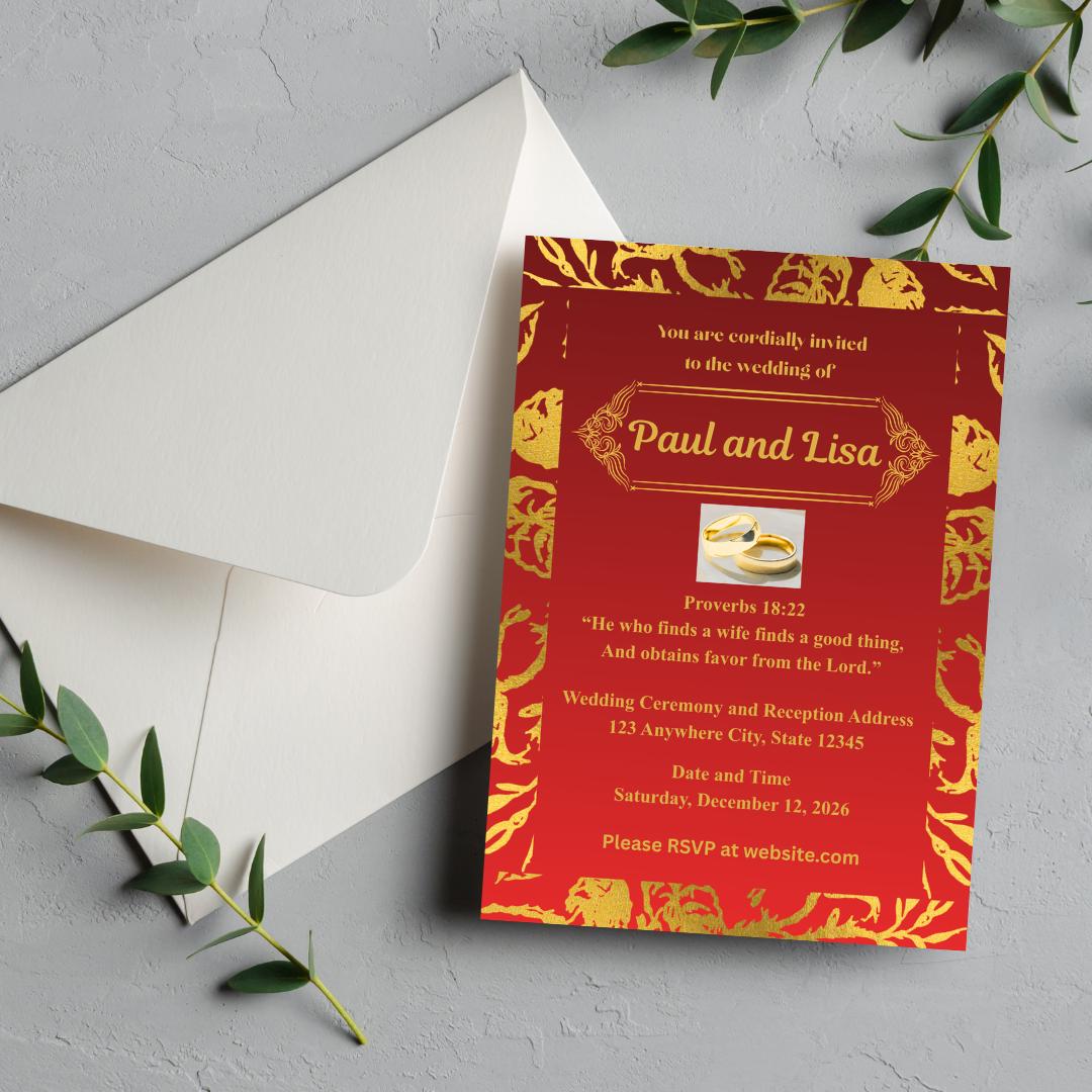 Red and Gold Wedding Bundle- Modern Floral Gold Foil-Editable (Digital Download)